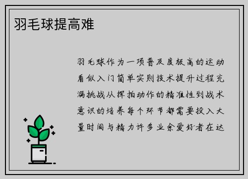 羽毛球提高难
