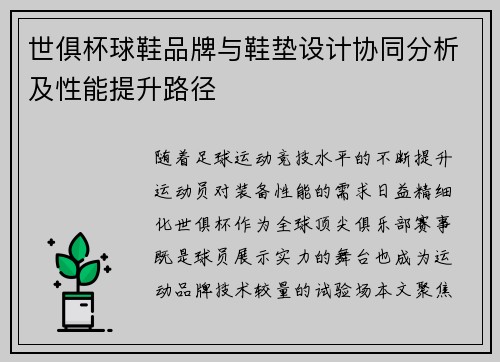 世俱杯球鞋品牌与鞋垫设计协同分析及性能提升路径