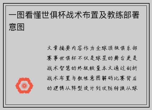 一图看懂世俱杯战术布置及教练部署意图